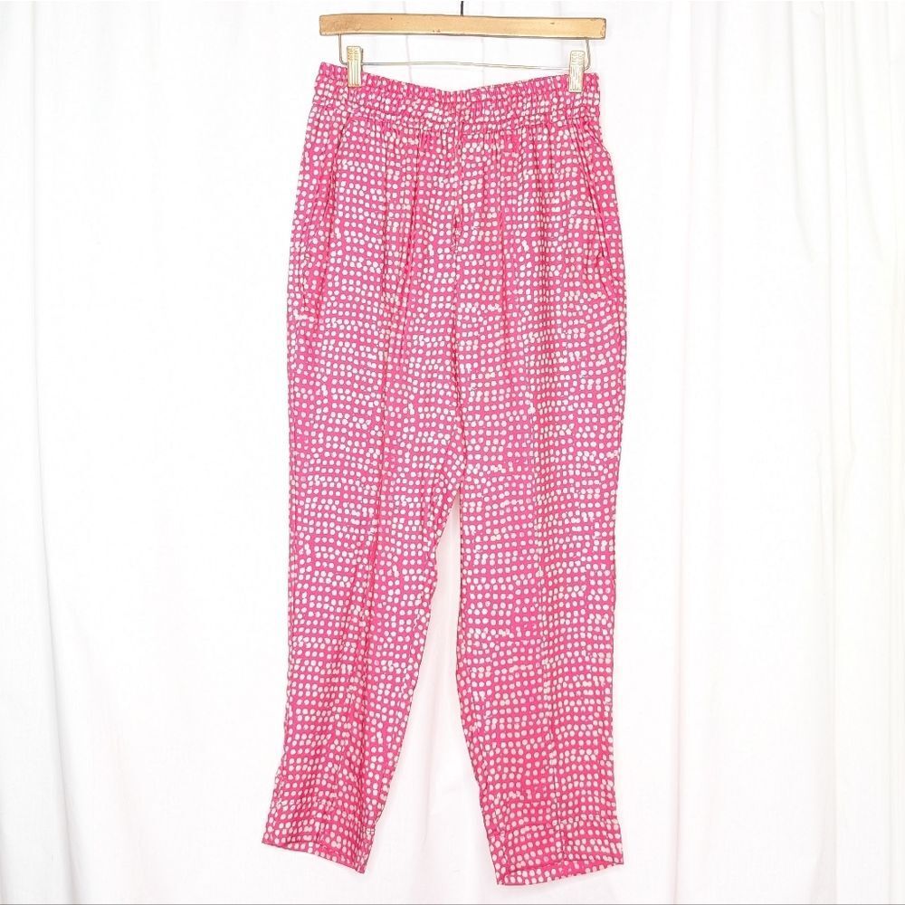 Tucker Julia Pant Fuschia Dots In Silk Crepe De Chine Pink Ankle Length NWOT